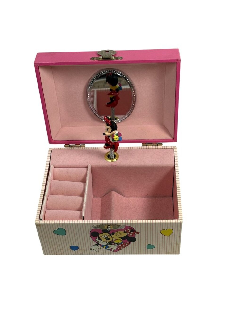 Mickey & Co. Vintage Minnie & Mickey Mouse Jewelry Box Pink Hearts 1980s 10"x6"x